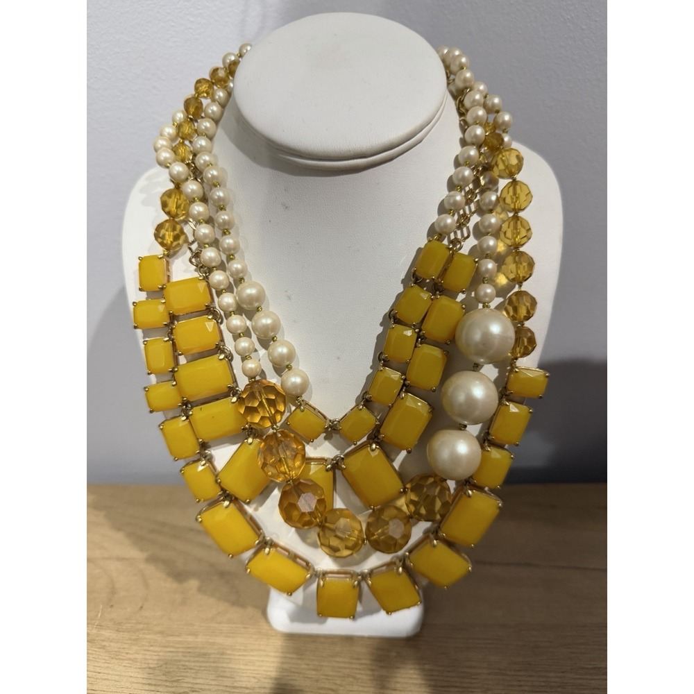 HUGE Kate Spade New York Treasure Chest Statement Necklace PEARL yellow MULTI